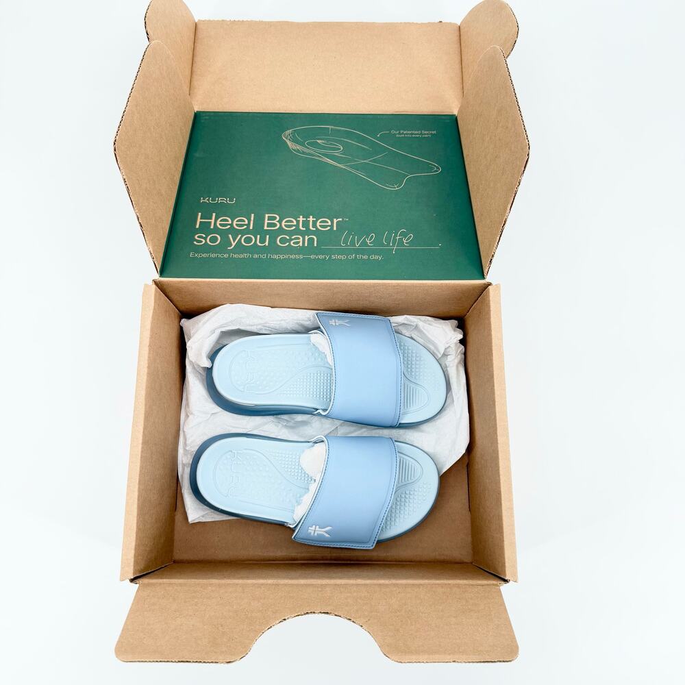 KURU Moment Recovery Slides Women 6 Blue Fog NIB Plantar Fasciitis Arch Support - Picture 7 of 9